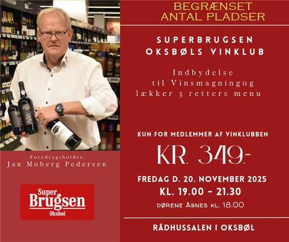 Billet til Vinklubbens vinaften - fredag d. 20. november 2026